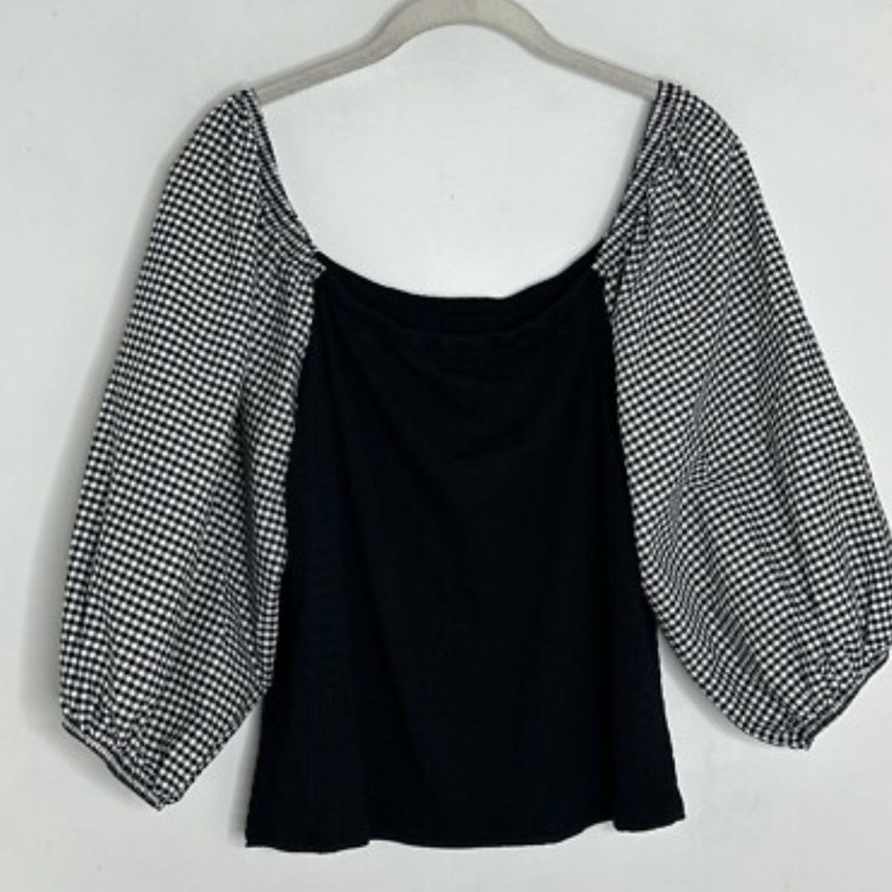 Anthropologie Who wear what when where Top Gingham Puff Sleeves extra small